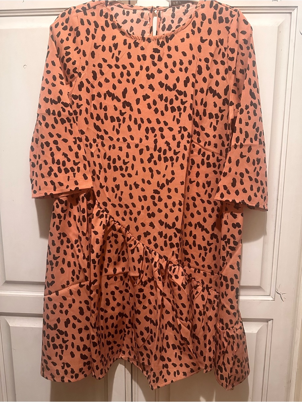 Hayden Peach Midi Dress with Black Spot Print